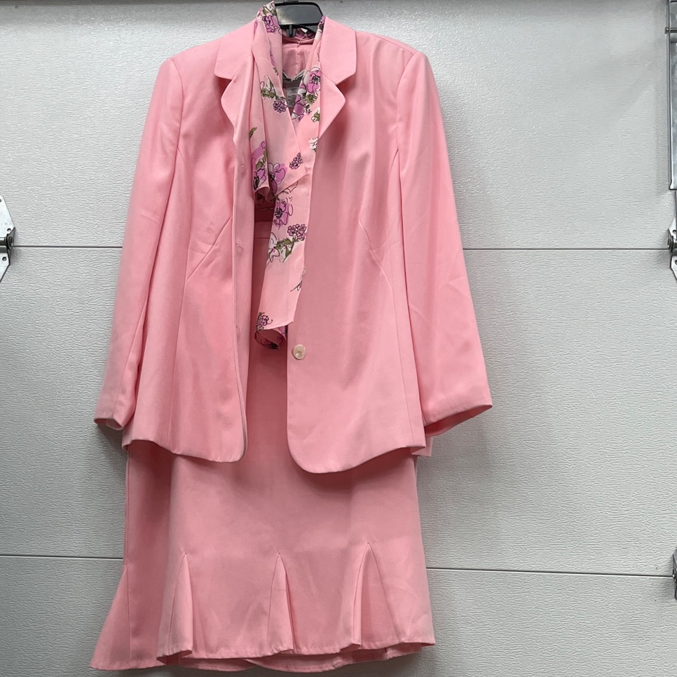 Elegant 2 Piece Suit With Floral Scarf ,Blazer & Skirt